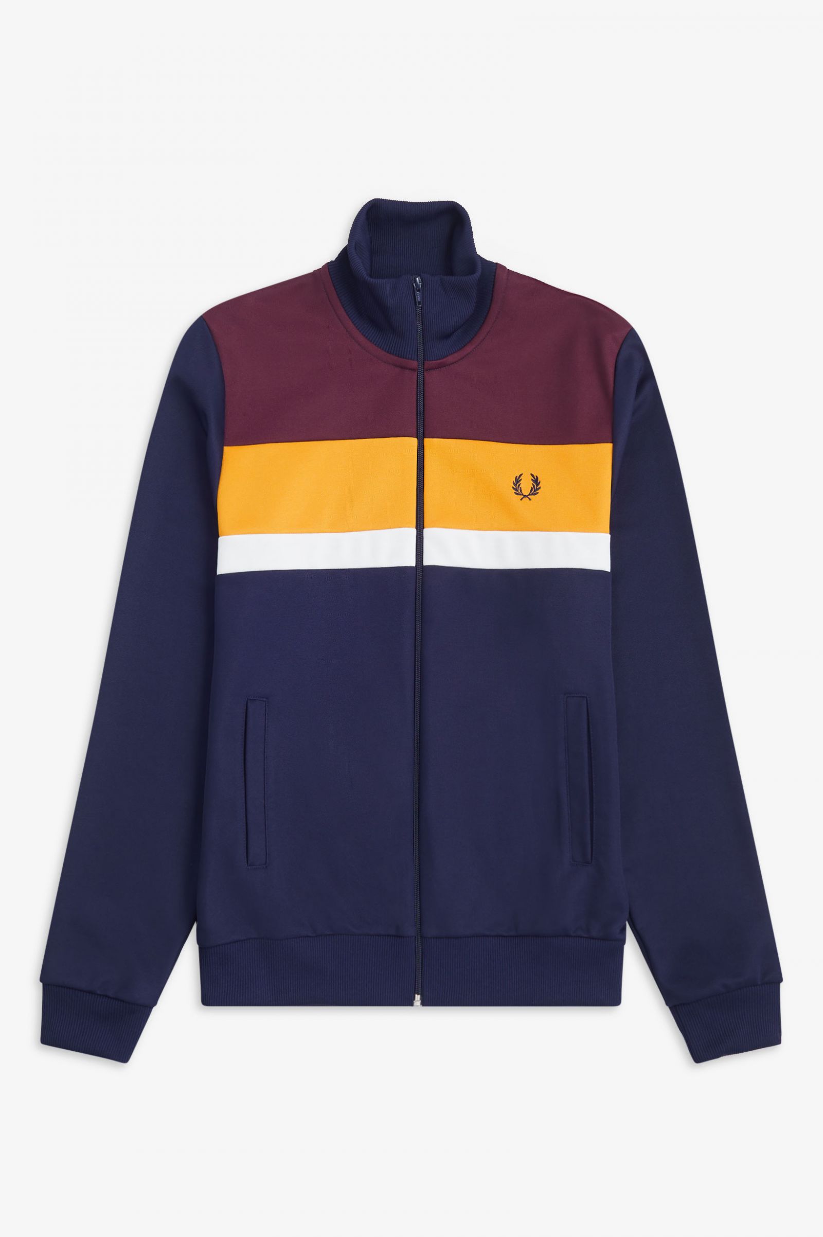 Men's Fred Perry Colour Block Track Jacket Carbon Blue - Aukia Menswear