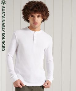 Superdry Organic Cotton Long Sleeve Waffle Henley Top Brilliant White