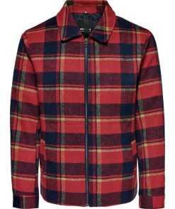 Only & Sons Fischer Check Overshirt Sun-Dried Tomato