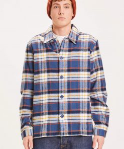 Knowledge Cotton Apparel Pine Big Checked Heavy Flannel Overshirt Blue