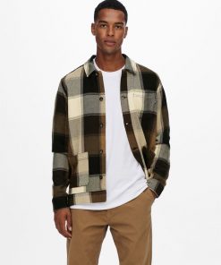 Only & Sons Checked Overshirt Jacket Demitasse