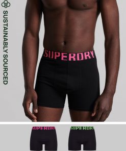 Superdry Organic Cotton Boxer Dual Logo Double Pack Black/black Fluro